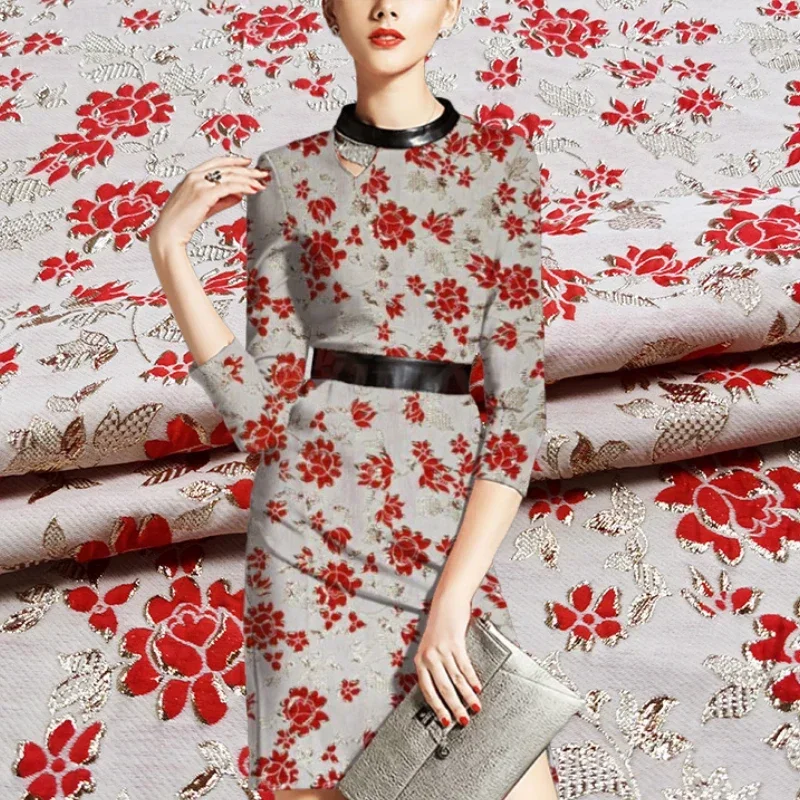 Autumn Brocade Jacquard Fabric Metalic Noble Metal Wire Elegant Dress Cheongsam Diy Sewing Material Cloth By The Meter