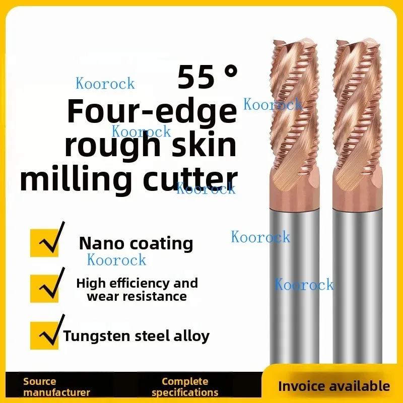 55° Tungsten Carbide End Mill 4 Flute Roughing Cutter Extended Length Corncob Wave Edge Rougher for Stainless Steel Corrugated