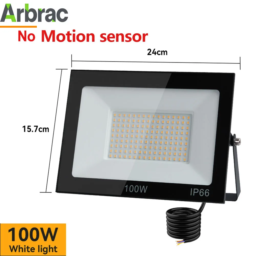 200W/100W Arbrac PIR-Bewegungssensor-Flutlicht für den Außenbereich, IP66, wasserdichte Beleuchtung, Kaltlichtprojektor, Außenstrahler, Außenwandleuchte – Detail 1