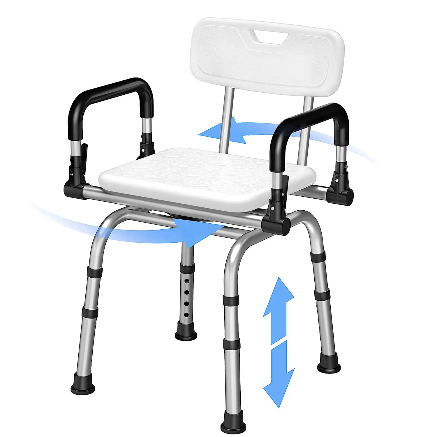 

360° Swivel Shower Chair With Armrests And Back, Heavy Duty Adjustable Bathroom Seat For Adults
