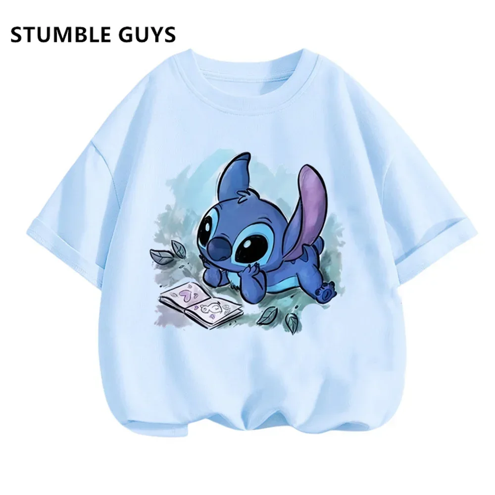 Boy Kids T Shirts Stitch Clothes Girl T-shirt Children Kids Short Sleeve Tops 2024 Summer Girls Top Clothing Child Trucksuis