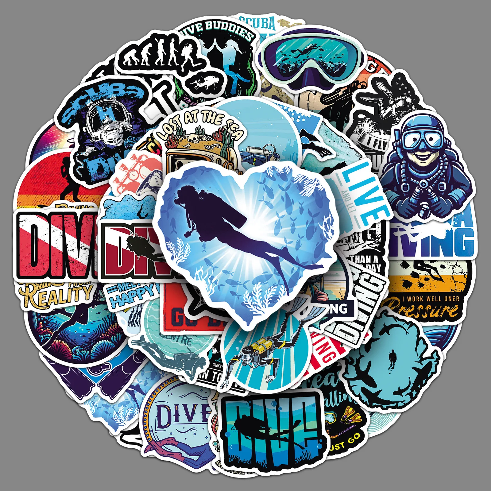 50 Pcs Scuba Diving Stickers Set Waterproof Underwater Sports Decor for Laptop Luggage Notebook Phone Case Divers Themed