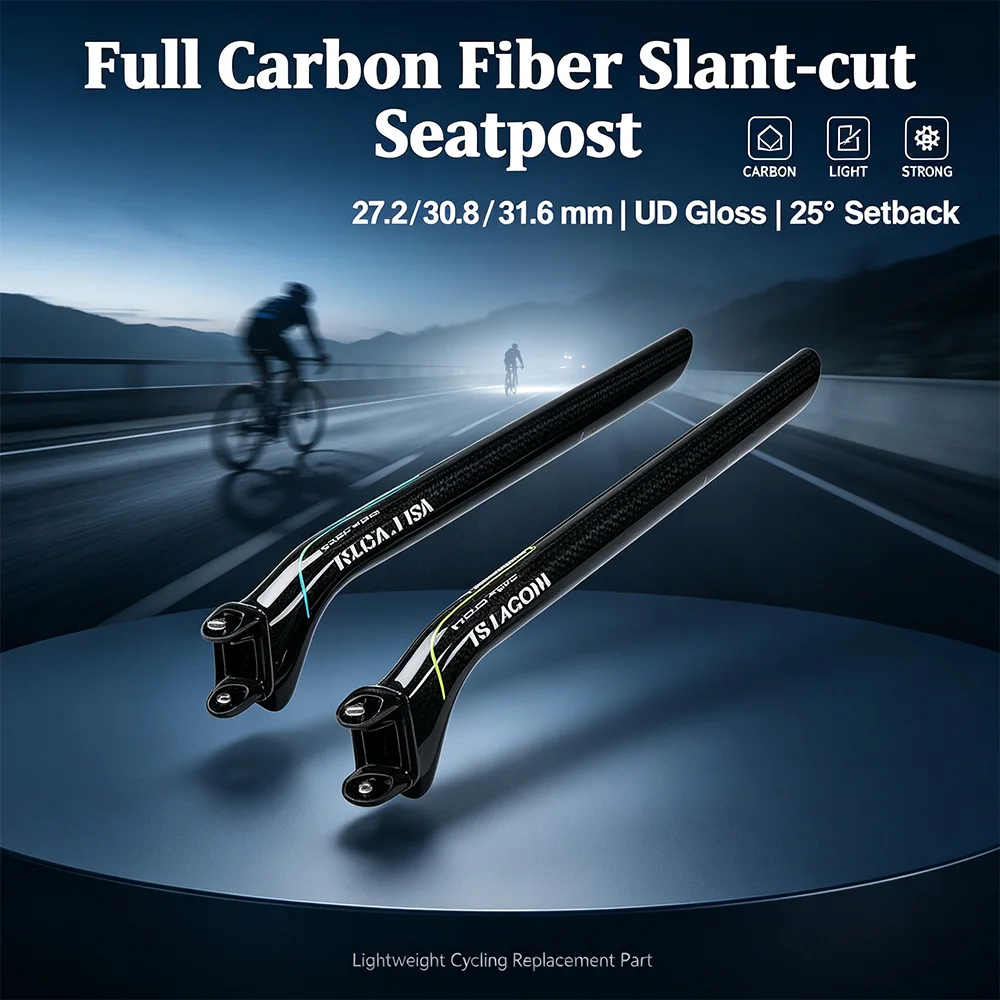 Ultralight Full Carbon Fiber UD Layback Slant-Cut Seatpost, 27.2/30.8/31.6mm 3 Colors Available for Mountain & Road Cycling Part