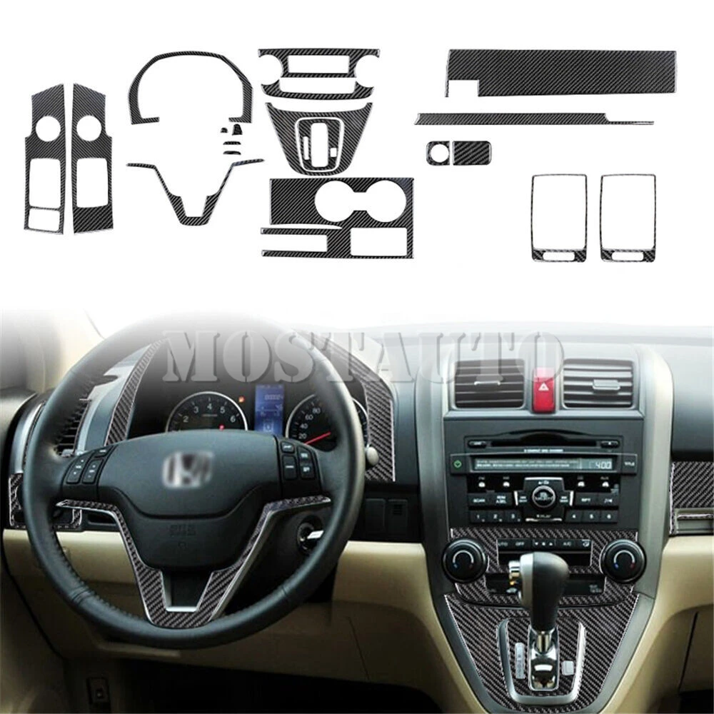 For Honda CR-V Soft Carbon Fiber Interior Accessories Kit Cover Trim 2007-2011 19pcs Interior Whole Kit （2 Color）