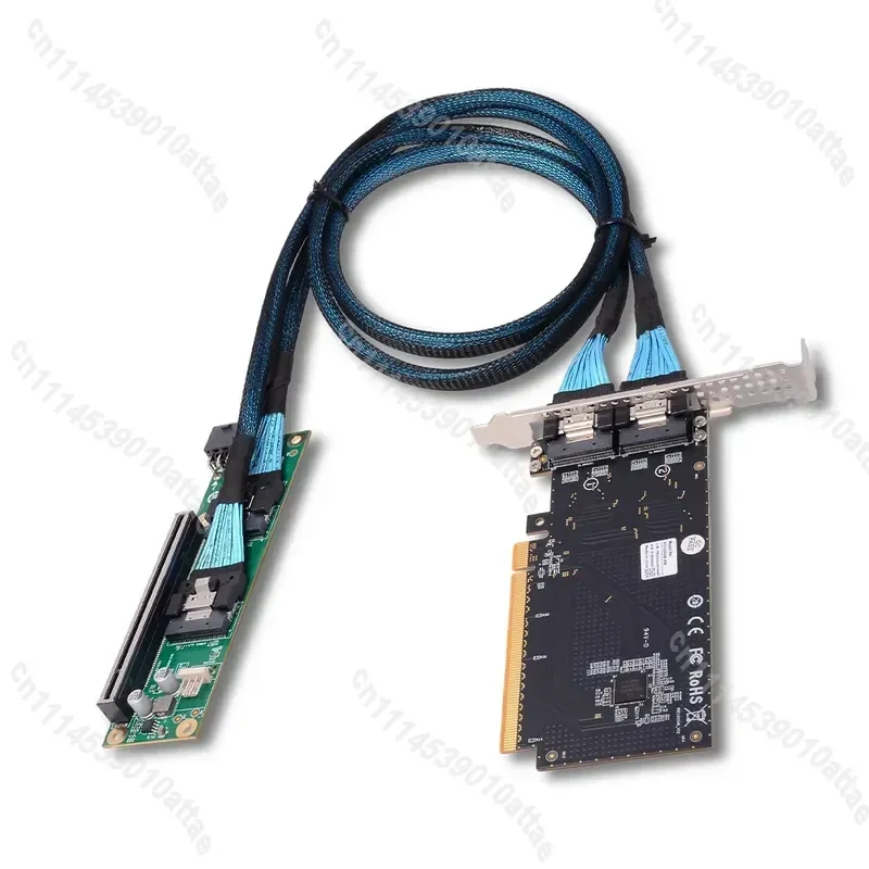 PCIe 4.0 5.0 x16 to MCIO SlimSAS SFF8654 Splitter Riser Card Adapter Backplane Independent Graphics External Expansion x8 x16