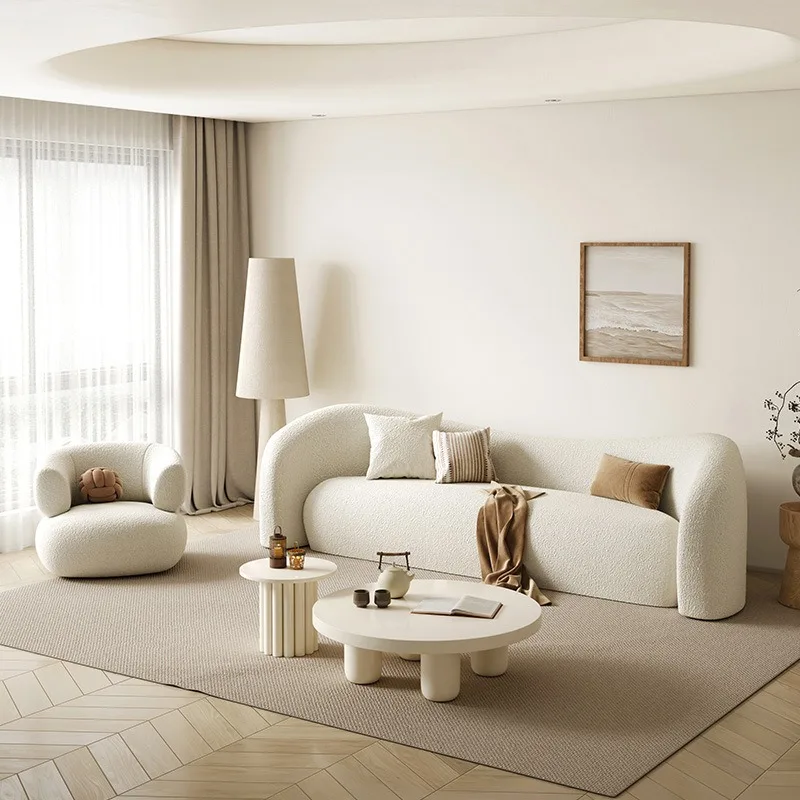 Internet celebrity lamb wool sofa small apartment living room simple modern light luxury arc