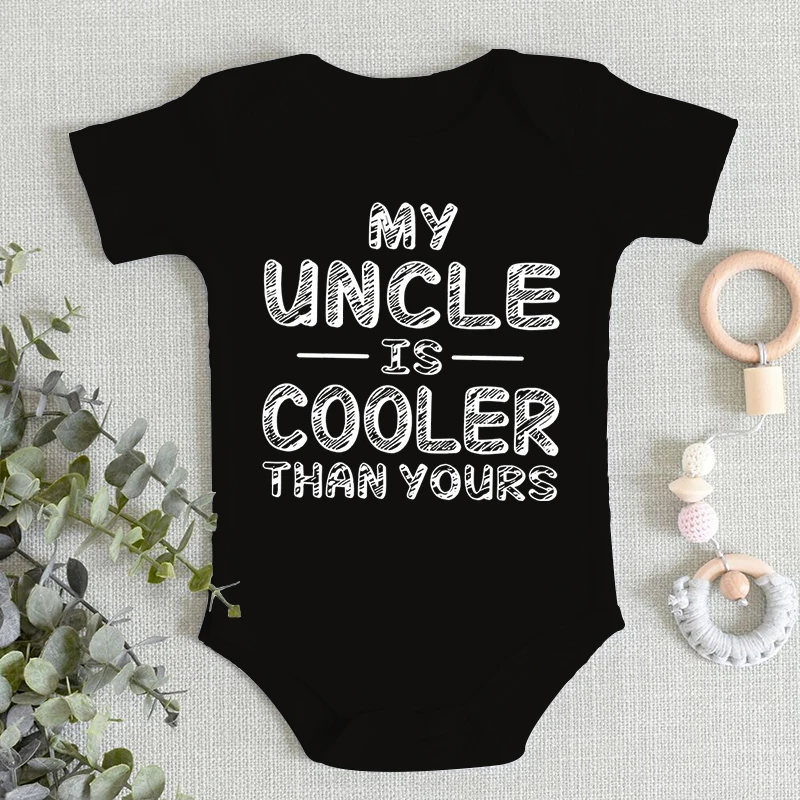 Pakaian Bayi Baru Lahir "Pamanku Lebih Keren Darimu" Romper Lengan Pendek Lucu Modis Bermotif Katun Jumpsuit Bayi Laki-laki Perempuan