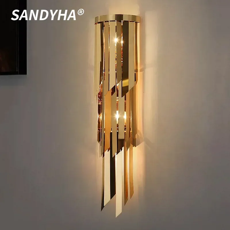 

Nordic Stainless Steel Living Room Dining Room LED Wall Lamps Modern Minimalist Design Hotel Staircase Hallway Decor Fixtures