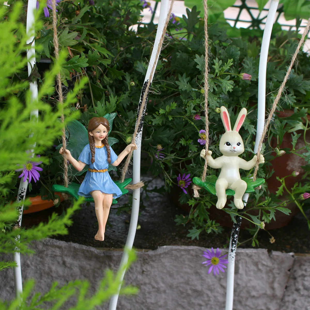 Resin Fairy on Swing- Handmade Garden Decor for Indoor & Outdoor Walls‌