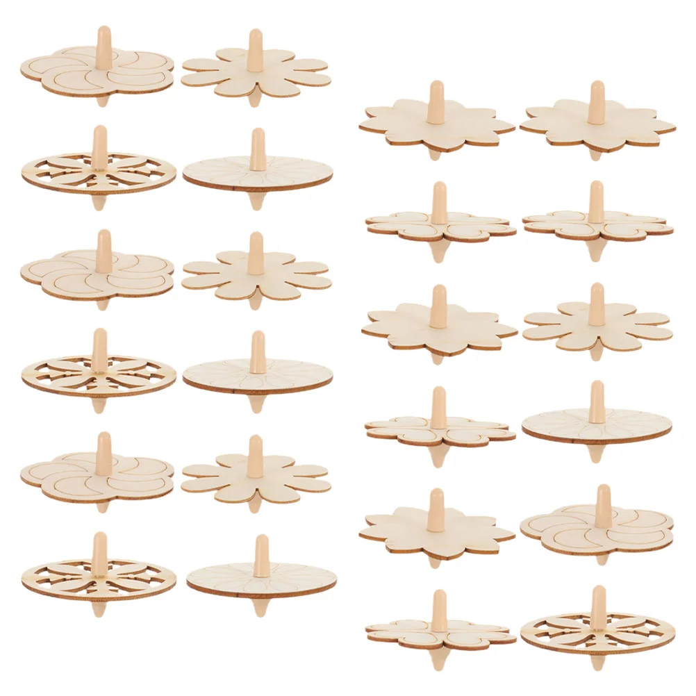 24 Pcs Wooden Spinning Top Child Gyro Toys Kids Funny Playthings Unfinished Children Portable Tops Accessory