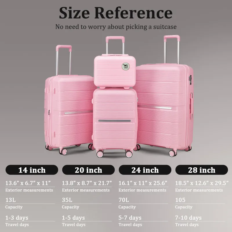 Lage Sets 4 Piece PP Lightweight Durable Expandable Suitcase Top Quality Luggage Sets Organized And Spacious Interior Adjustable