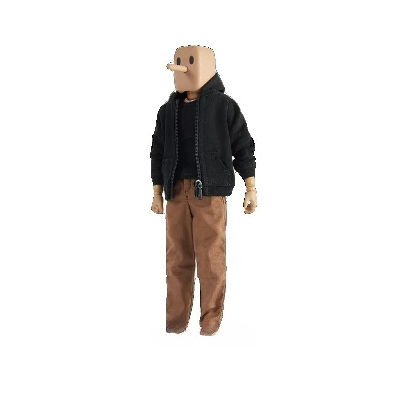 Maßstab 1:12, männlicher Soldat, schwarze Weste, modischer lockerer Kapuzenmantel, schmale Passform, gerades Hosen-Set für 6-Zoll-Actionfiguren, Puppenkörper