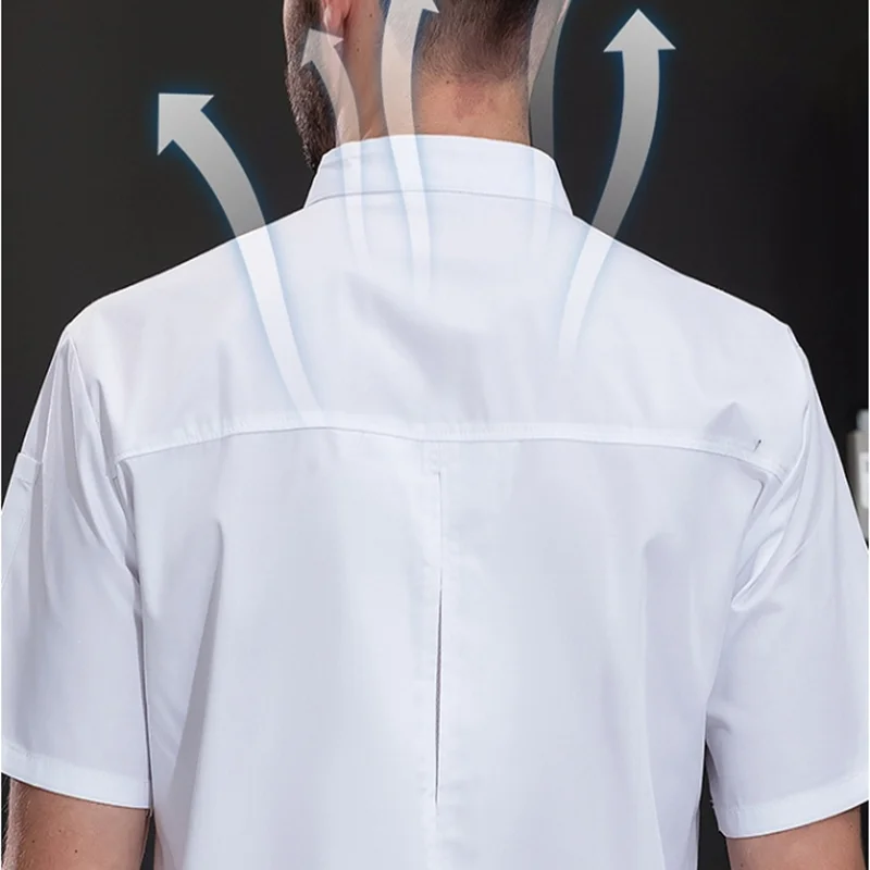 Unisex Chef Uniform Kitchen Hotel Restaurant Bakery Cook Work Clothes Short Sleeve Shirt Chef Jacket Tops for Man Women Waiter