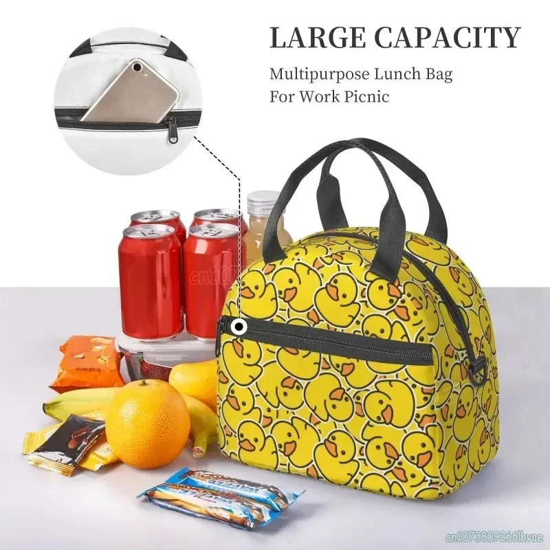 Cute Yellow Duck Lunch Bag with Adjustable Shoulder Strap Insulated Lunch Box Cooler Thermal Reusable Tote Bag for School Picnic