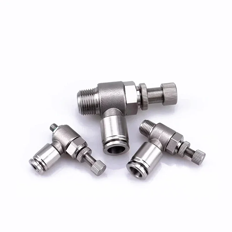 304 Stainless Fitting Pneumatic Throttle Valve SL BSPT Thread 1/8 1/4 1/2 Flow Controller 4 6 8 10mm Hose Connector Air Valves