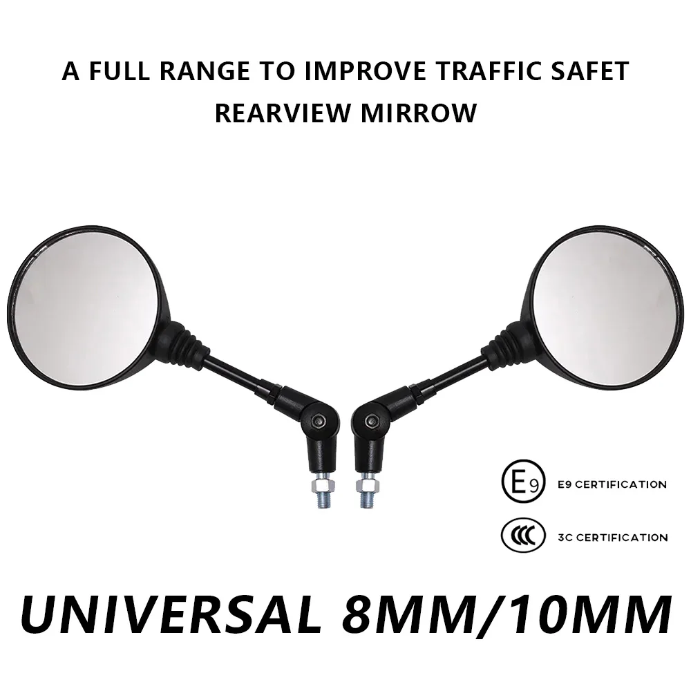 

Motorcycle Black Universal 10mm Side Mirror Rearview Mirror Anti-fall Folding Round Mirror