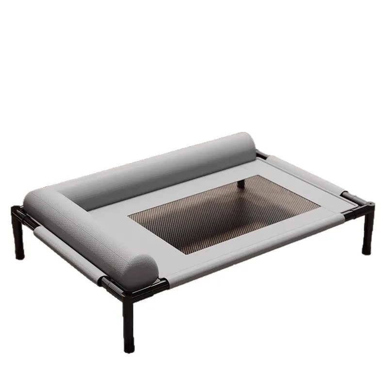 Heavy Duty Raised Pet Camping Bed Breathable Hollow Mesh Surface Detachable Soft Headrest Anti-moisture Elevated Dog Bed Sturdy Metal Tube Frame Indoor Backyard Anti-dirty Rest Bed For Medium Large Dogs