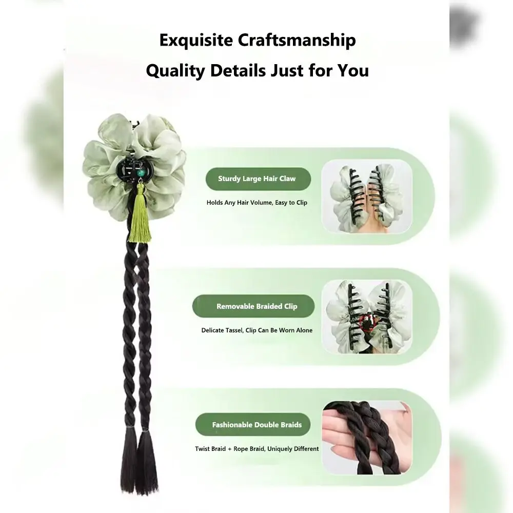 

New Chinese Style Hair Claw Braided Hairpiece Hanfu Cheongsam Women's Tassel Claw Clip Three-Strand Braided Ponytail Extension