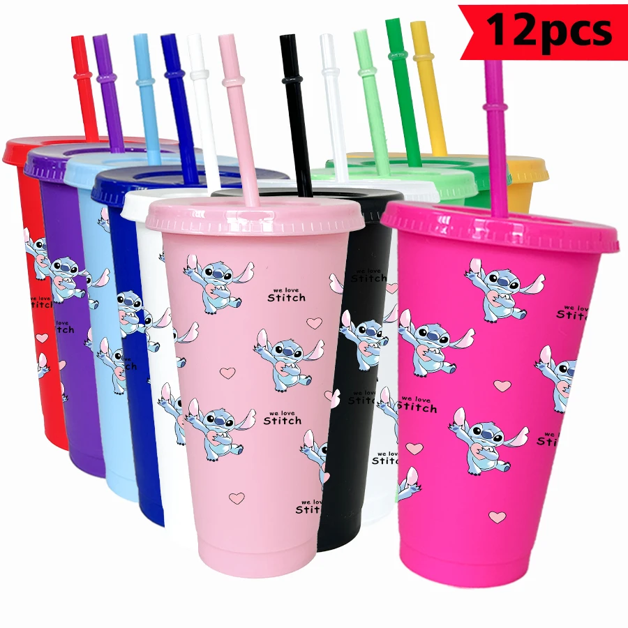 

12 pcs/pack Disney, Stitch, Love 26oz Color Plastic Tumbler Birthday Party Drinking Utensils Juice Coffee Mug