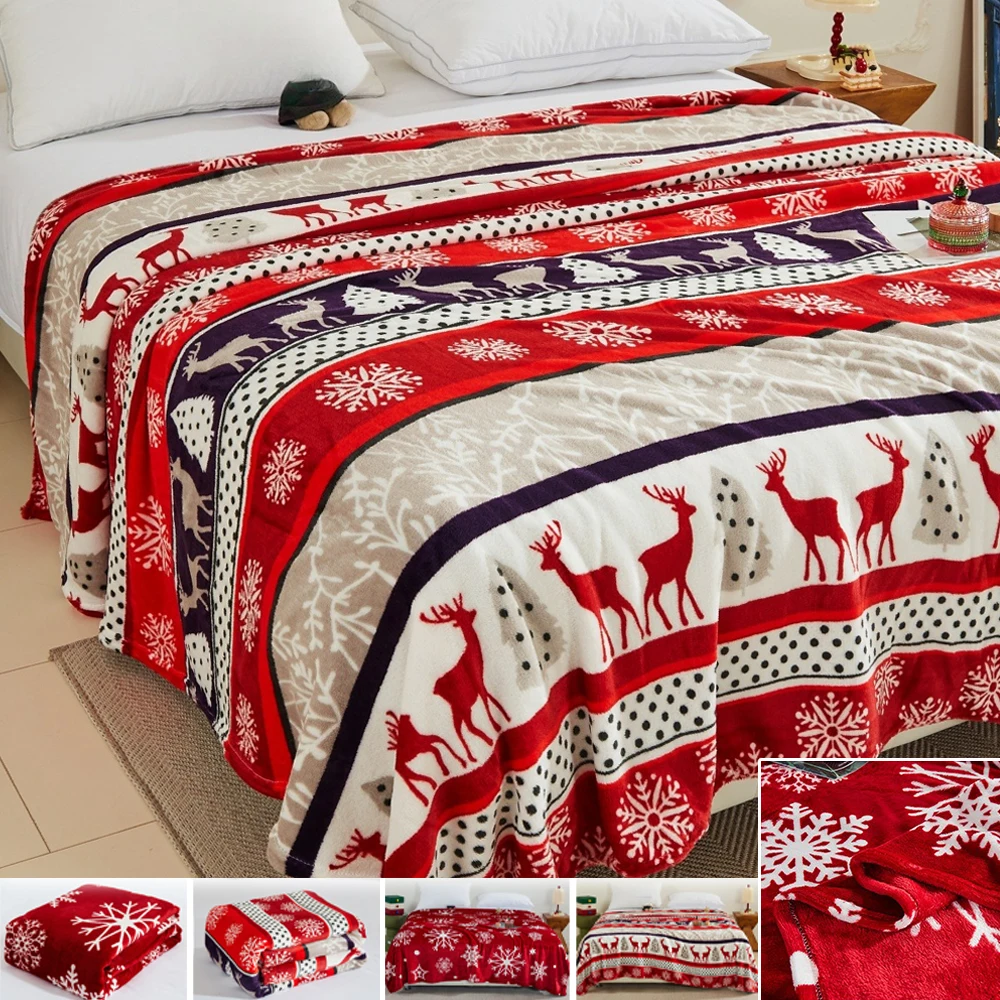 

1PC Christmas Flannel Warm Bed Blanket Kids Adult Nap Blanket Adult Coral Fleece Throw Blanket for Bedroom Living Room Xmas겨울이불