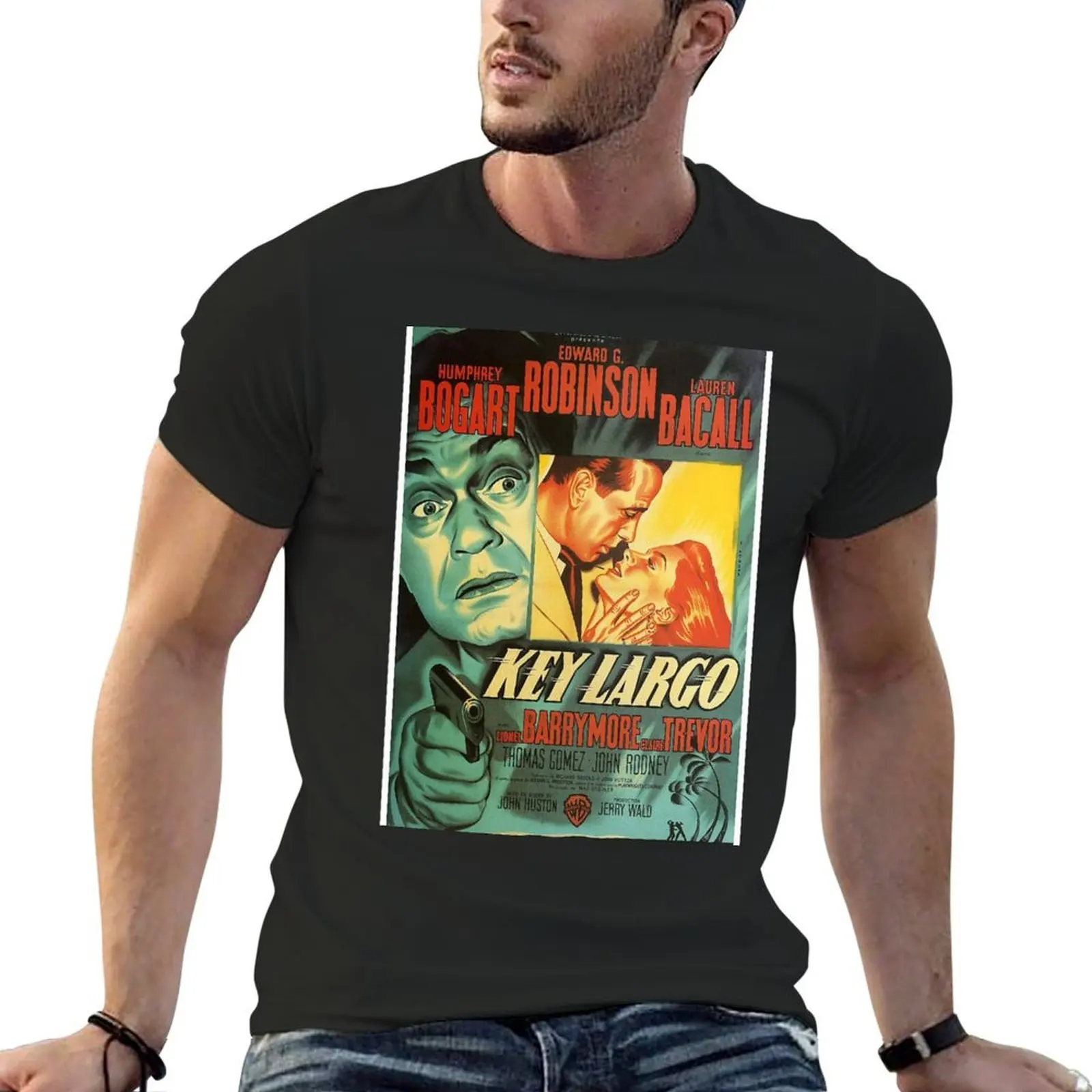 

Key Largo - vintage movie poster (Humphrey Bogart, Lauren Bacall, Edward G Robinson) T-Shirt anime t shirts Short sleeve tee men