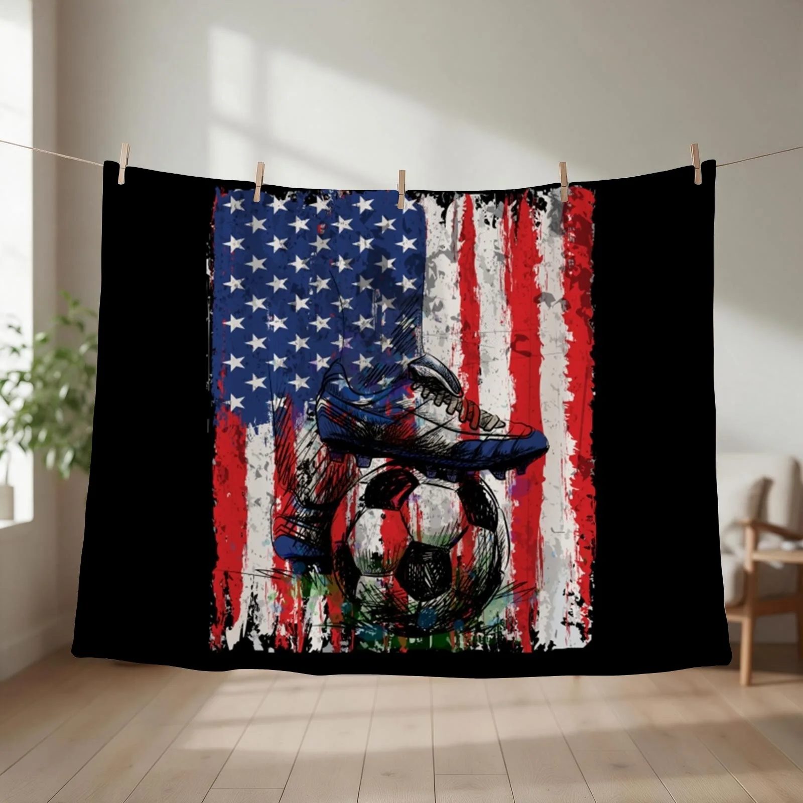 Patriotic American _ Soccer Team 2022 USA Flag Football Cup Throw Blanket Luxury Travel Multi-Purpose Summer Beddings Blankets