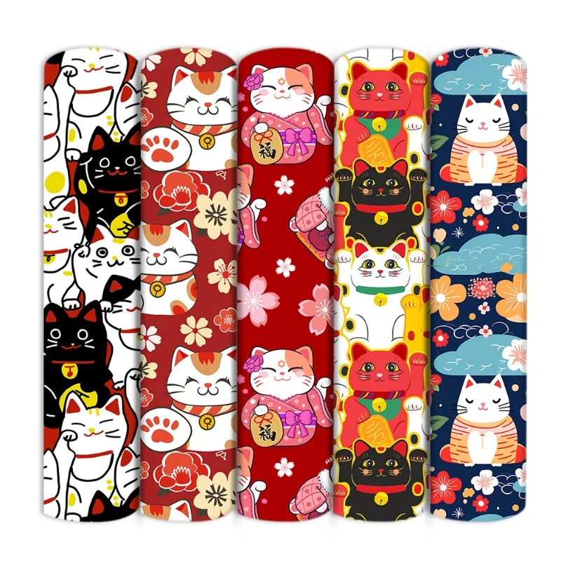 

Ткань из чистого хлопка с принтом «Счастливый кот» для рукоделия, пошива рубашек, юбок, детской одежды, ткань на метр, материал для шитья