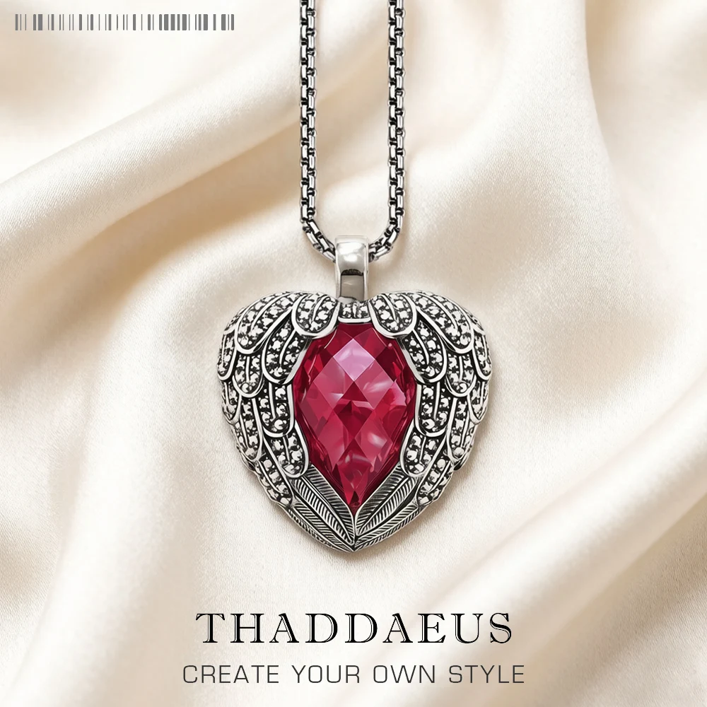 Pendant Necklace Red Winged Heart Brand Link Chain Fashion Jewelry Europe Style 925 Stering Silver Gift For Women