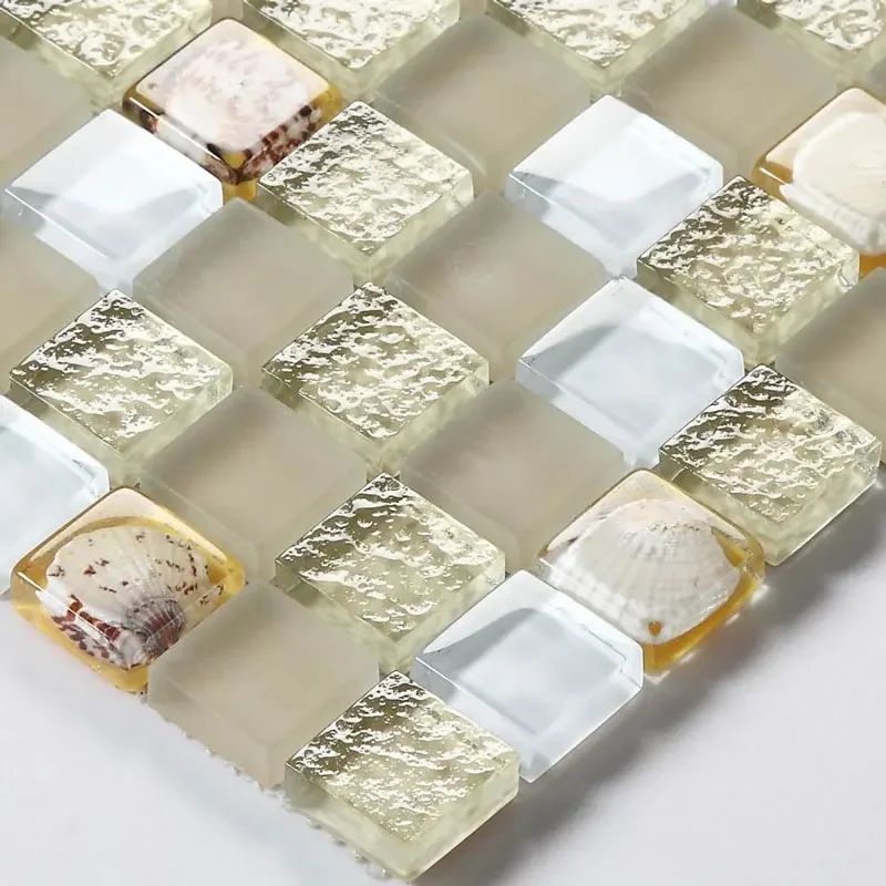 

MD-GMS04 Mediterranean Sea Shell Brwon White Crystal Glass mosaic kitchen backsplash bathroom shower pool background wall tile