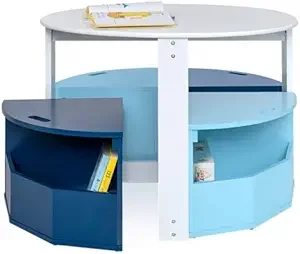 Set tavolo e sedie per bambini – Tavolo da attività rotondo per bambini con 4 sgabelli portaoggetti, design ad incastro, blu