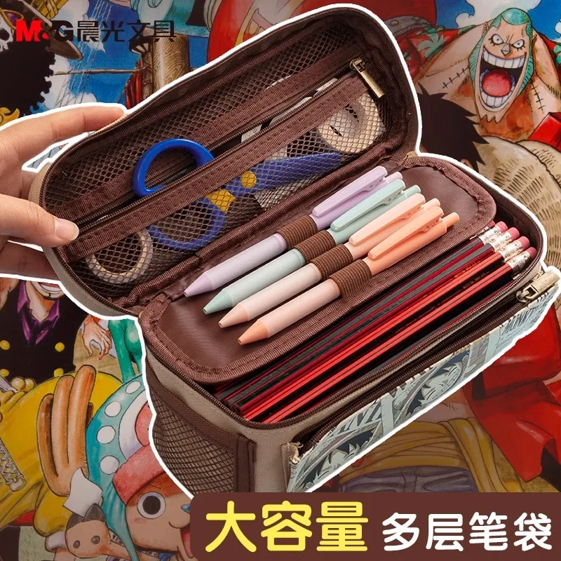 M&G Estuche de lápices de lona con triple almacenamiento Estuche de papelería multifuncional de gran capacidad para estudiantes Cierre de cremallera