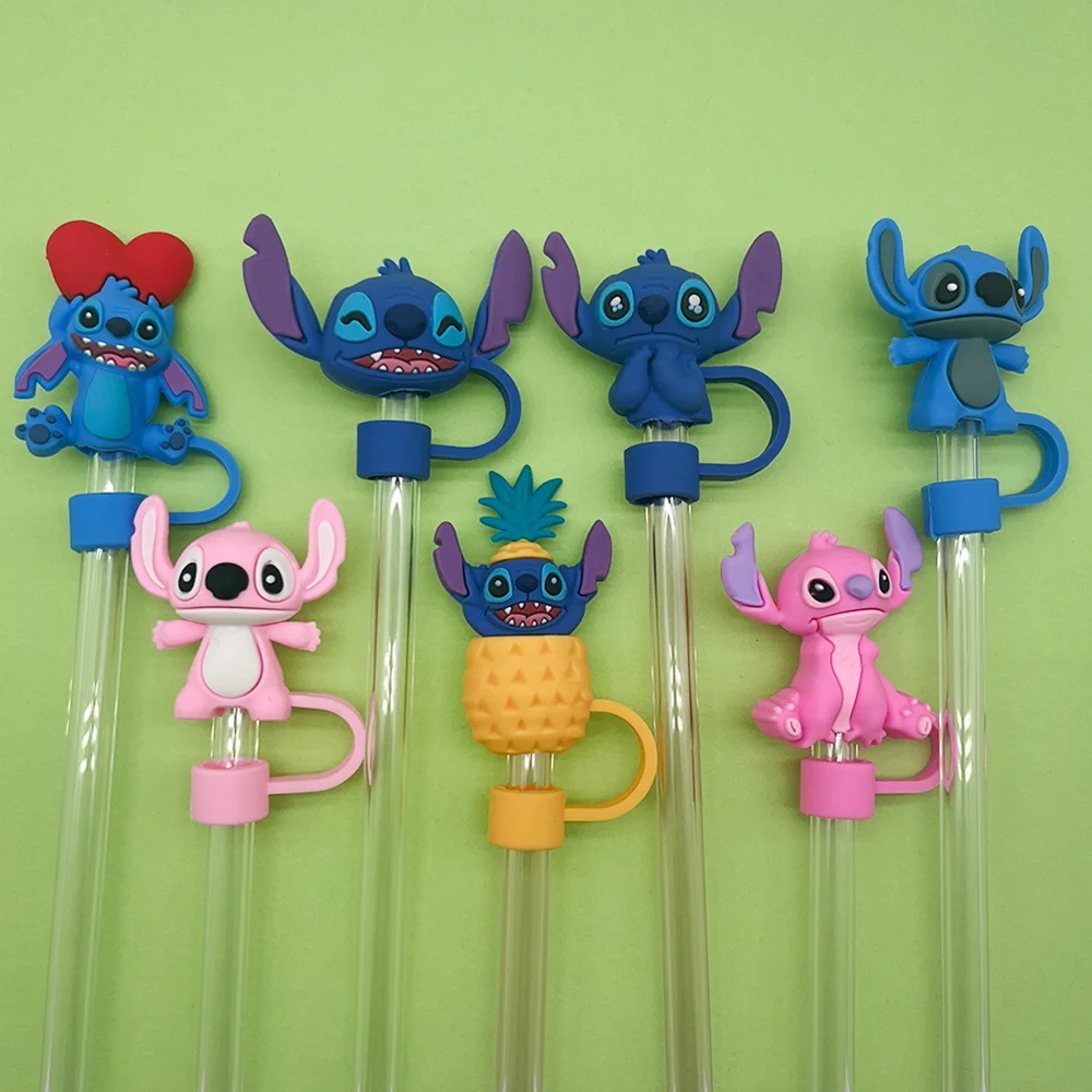 1-7Pcs MINISO Disney Stitch Straw Cover Cap,Cute Straw Topper Compatible with 30&40Oz Tumbler with Handle,10mm/0.4in Straw Cover