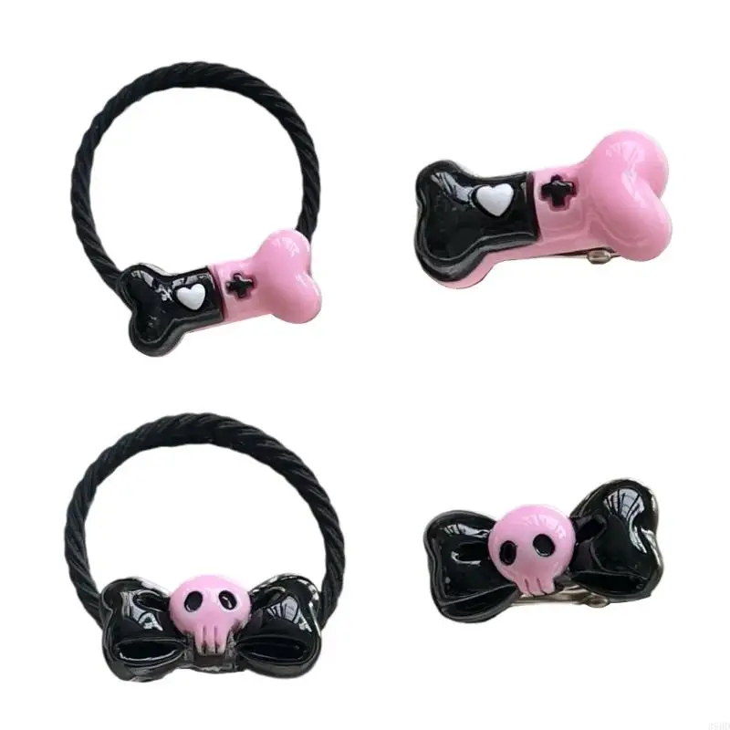 

652F Sweet Hair Rope Non-slip Hair Barrettes for Children Bone/ Bowknot Hair Pins and Elastic Hair Rope