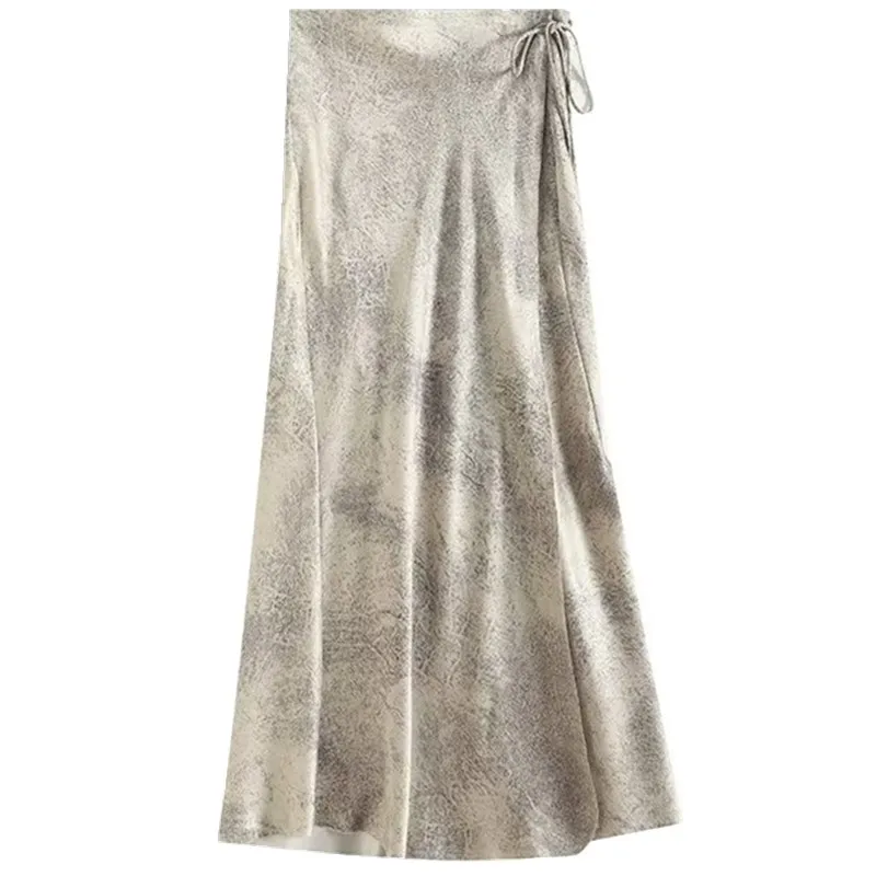 Ele – jupe mi-longue trapèze en Satin imprimé pour femmes, jupe taille haute, nouvelle collection été 2024