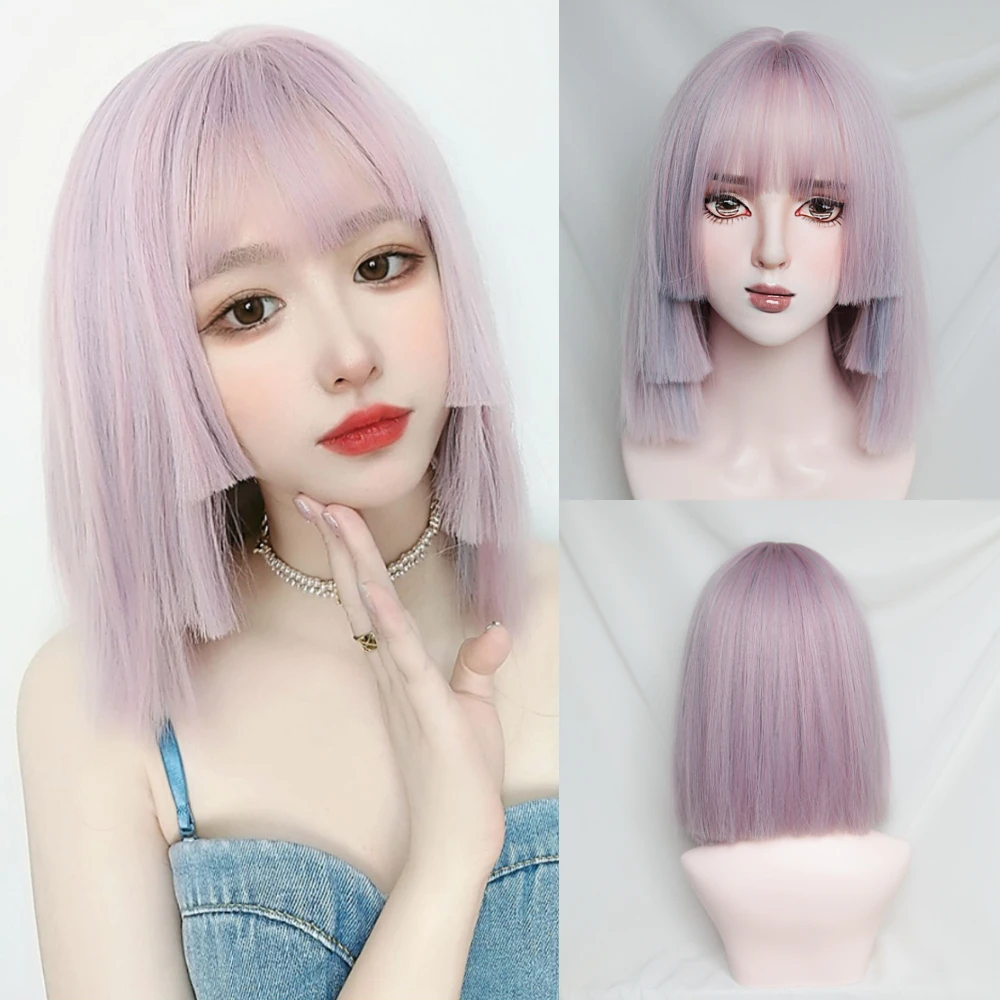 

VICWIG Women Purple Short Synthetic Hair Trendy Medium To Long Straight Hair Colorful Dyed Princess Cut Lolita Collarbone Hair