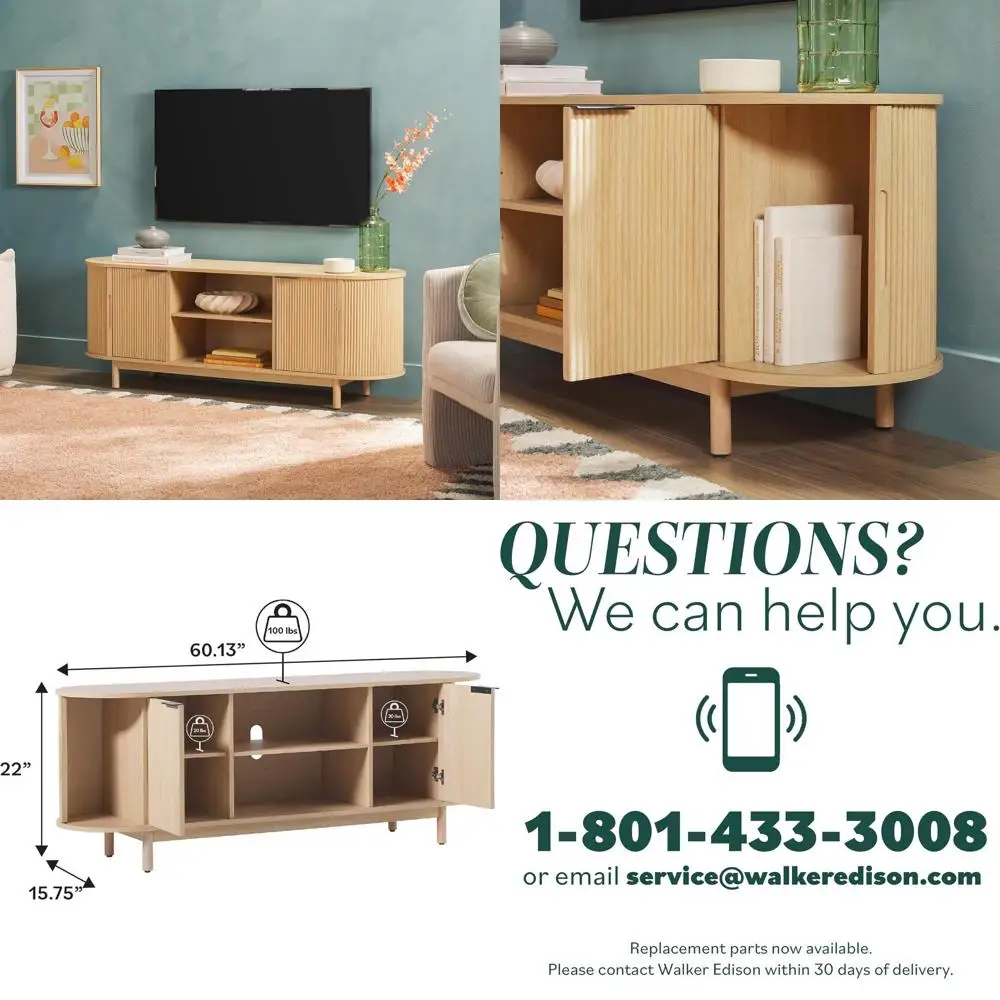 

Изогнутая тумба под телевизор с раздвижной дверцей, для телевизоров с диагональю 65-60 дюймов, отделка светлый дуб