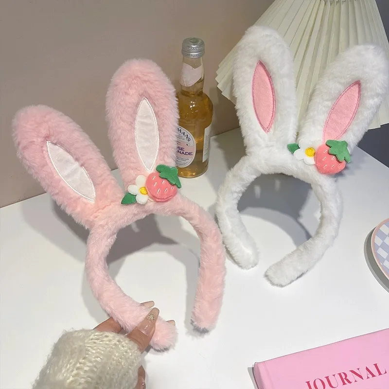 Cartoon Pink Plush Rabbit Ear Headband Hair Hoop for Women Cute Cosplay Bunny Ears Hairband Brithday Festival Party Headwear