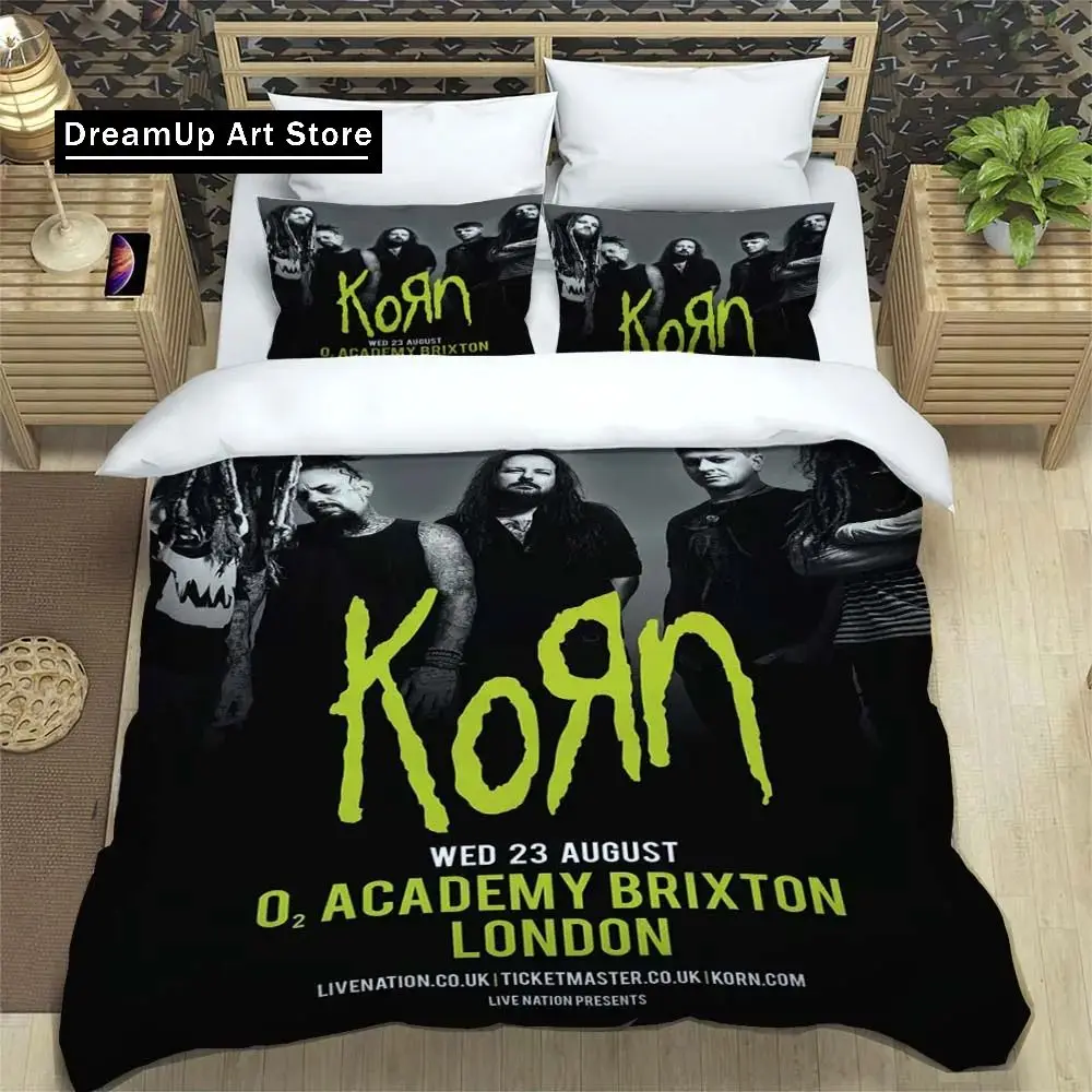 유명한 록 밴드 Korn 로고 시트 이불 커버 침구 기숙사 시트 3피스 침구 세트 3피스 부드럽고 따뜻한 침구 세트