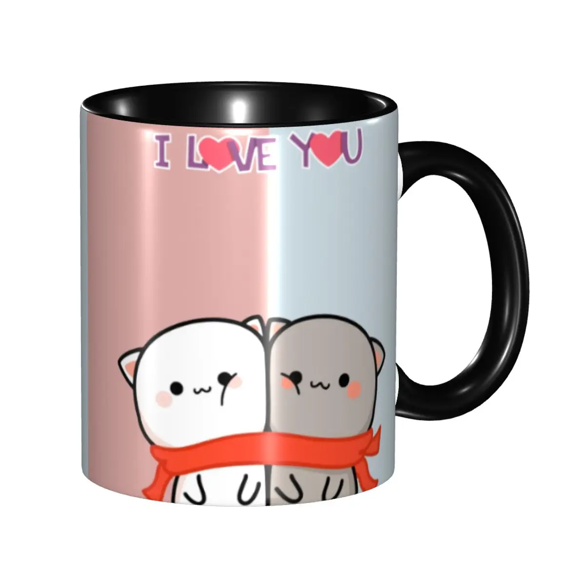 Taza de café Mochi Cat Peach And Goma del Día de San Valentín Taza de leche de té de cerámica personalizada DIY