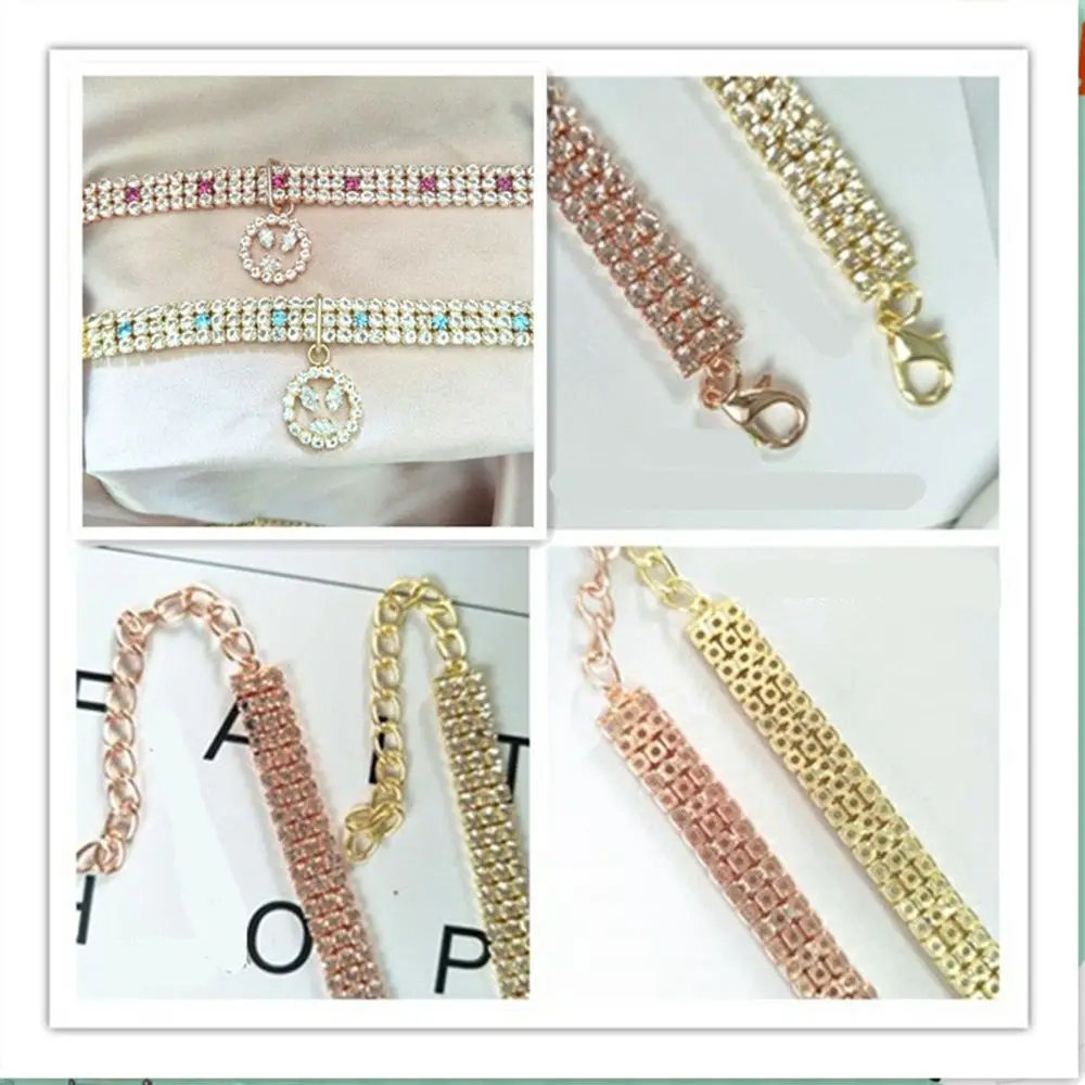 Adjustable Shiny Full Rhinestone Puppy Pendant Pet Collar Cat Necklaces Pet Product Dog Accessories