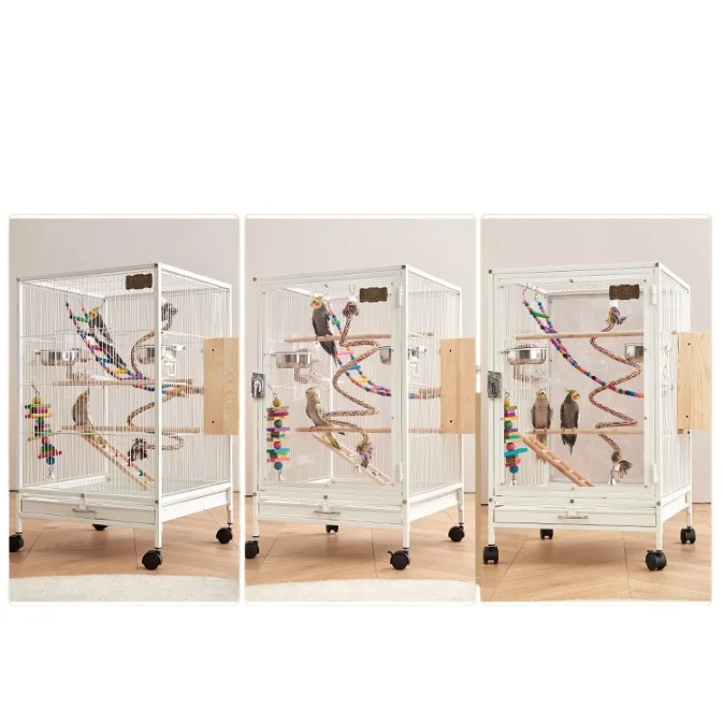 Transparent acrylic splash-proof parrot cage Large horizontal silk bird cage Tiger skin Xuanfeng starling villa breeding cage