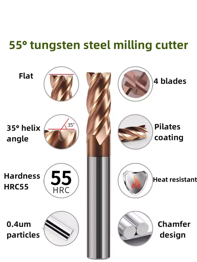 HRC55 Carbide End Mill 1-20MM 4 Flute Tungsten Steel NACO4 Coating Flat Milling Cutter Alloy CNC Router Bits Machining Tools