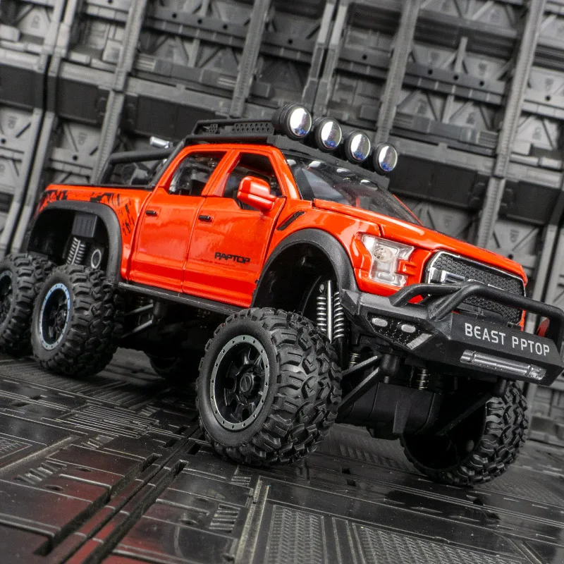 1:24 Ford Raptor met motorfietsversie legering automodel ornament, deur kan worden geopend, speelgoedauto voor kinderen, verjaardagscadeau