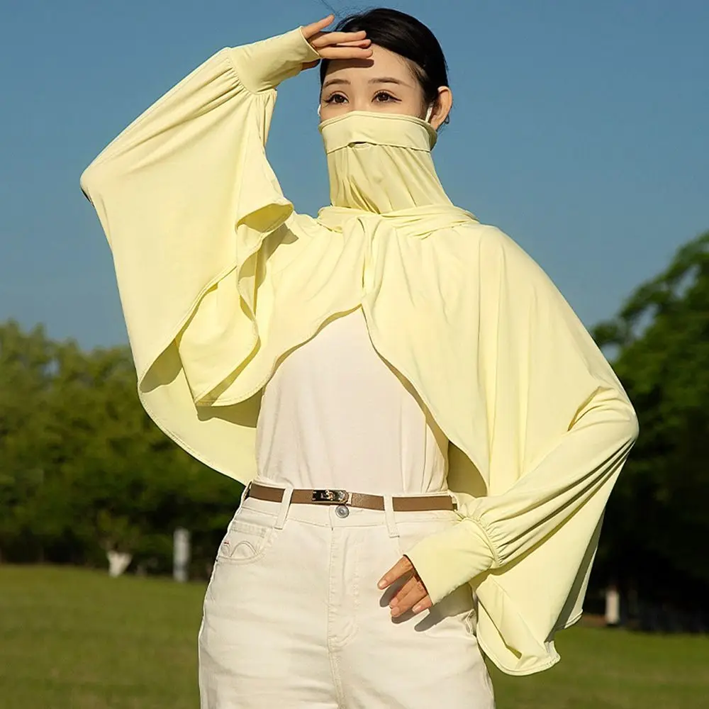 

Fashion Ice Silk Sunscreen Shawl Anti-UV Quick Drying Sunscreen Hoodie Long Sleeve Breathable Driving Short Cloak for Women
