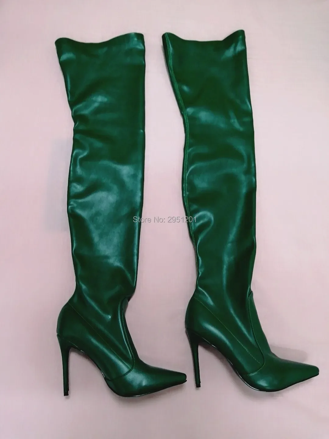 

Brand Women Gold Boots Fashion High Heels Knee High Boots Faux Leather Autumn Pointed Toe Boots Winter Female Boots Shoes Green