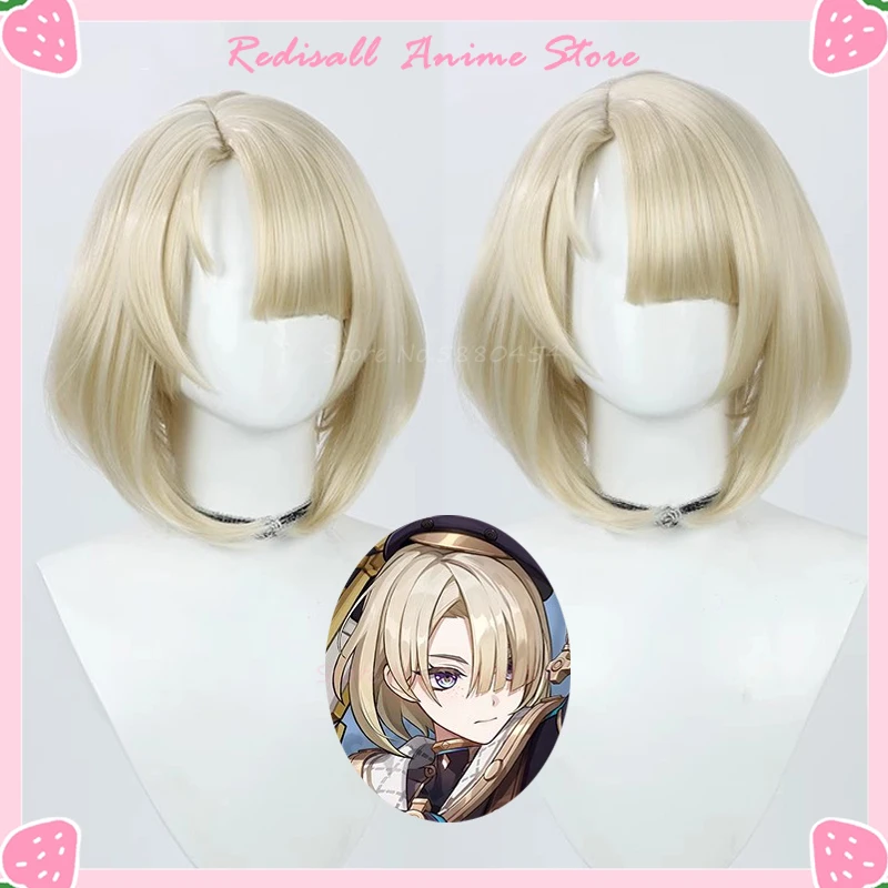

Freminet Cosplay Wig Light Golden Short Blonde Heat Resistant Hair Synthetic Scalp Fontaine Version 4.0