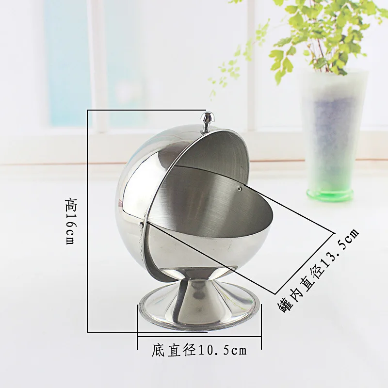 Round Ball Shape Stainless Steel Sugar Jar, Flip Lid Spice Canister for Kitchen Solid Seasoning