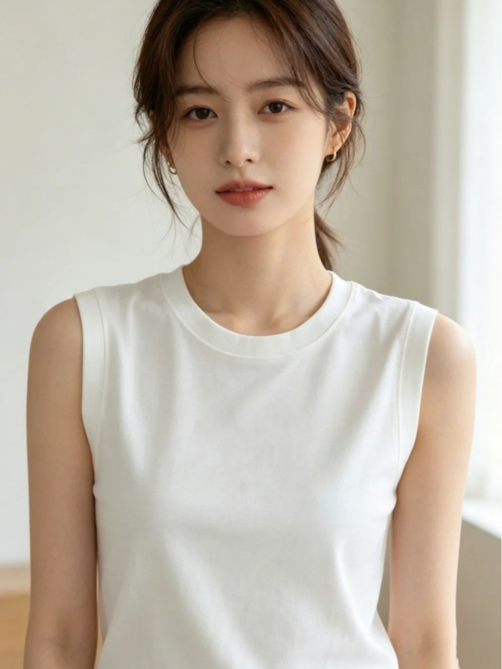 Women's round Neck Strap Vest 95 Cotton Sleeveless Base Layer Top Summer Season Simple Style Pure Color Large Size Available