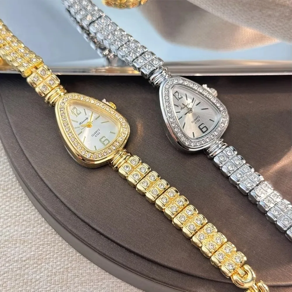 Hot Diamond-set Women's Fine Bracelet Alloy Case Snakehead Quartz Watch Sun Stripe Stripe Scale Diamond-set Luxury Women's Watch
