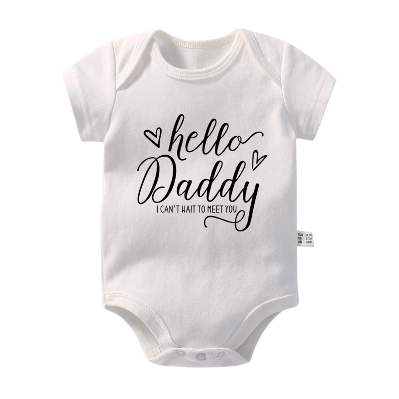 Hello Daddy Baby Bodysuit Cotton Short Sleeve Newborn Onesie Pregnancy Reveal Outfit Maternity Photo Prop Baby Shower Gift